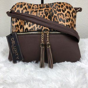 Deluxity Crossbody Brown & Leopard NWT